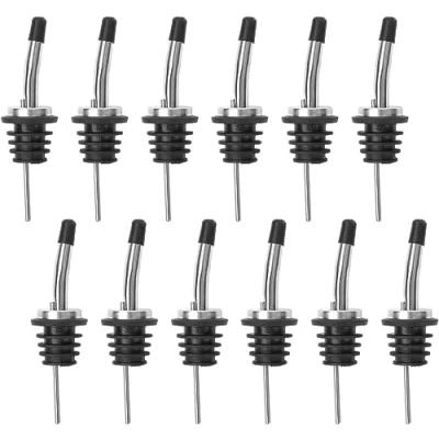 Image of Liquor Pourer, Bottle Pourers for Spirits, 12 Pack Stainless Steel Freeflow Speed with Rubber Dust Caps Tapered Spout Wine, Whiskey, Gin, Vodka, and More Reusable &amp; Durable
