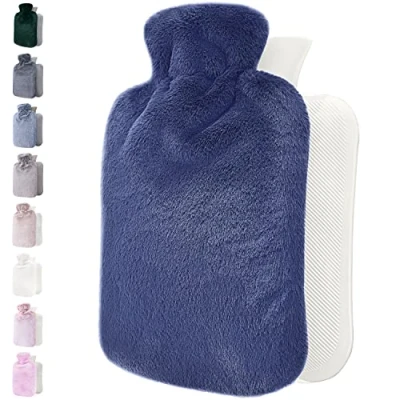 Image of Qomfor Hot Water Bottle with Fluffy Cover Soft Premium Faux Fur 1.8l Large Capacity Bag for Cosy Nights, Pain Relief, Back, Neck and Shoulders Great Gift Women (Lila)