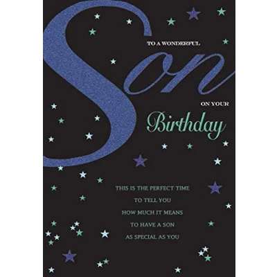 Image of Piccadilly Greetings Modern Birthday Card Son ,black blue 9 x 6 inches