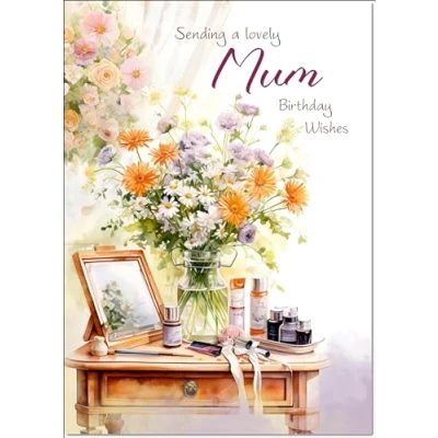 Image of doodlecards Mum Birthday Card Dressing Table Bouquet Medium Size with Plain Envelope