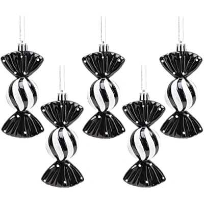 Image of Christmas Concepts® Pack of 5 110mm Large Sweet Shaped Baubles Shiny &amp; Glitter Decorated (Black)
