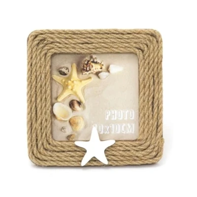 Image of Nautical Jute Rope photo Frame White Star Rustic Picture Single Aperture 14x14cm for 10x10cm