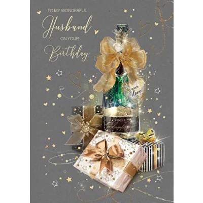 Image of Cherry Orchard Artistic Husband &quot;Happy Birthday&quot; Greeting Card From The Greyson Range Wonderful Gold Foil And Flitter Finish
