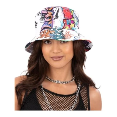 Image of Smiffys 90s Graffiti Bucket Hat, 1990&#039;s Fancy Dress, 1990s Dress Up Hats