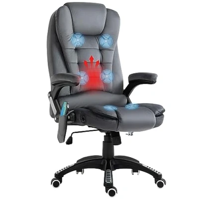 Image of Vinsetto Office Chair, Ergonomic Desk Chair with 6 Point Massage and Back Heated, Velvet Feel Fabric Computer Gaming Arms, Lumbar Support, Grey