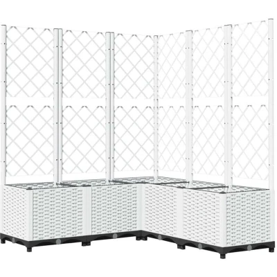 Image of vidaXL Garden Planter with Trellis White 120x120x136 cm PP