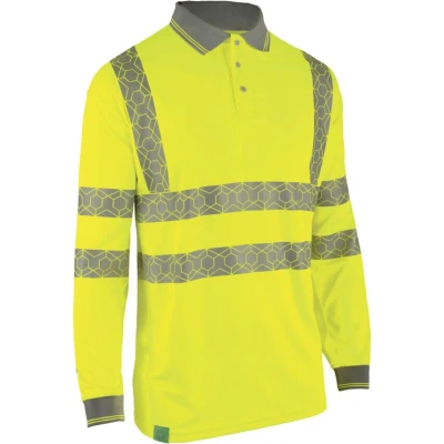 Image of Beeswift Envirowear Saturn Yellow Hi Vis Long Sleeve Polo Unisex Reflective Sustainable Circular Process Safety PPE Workwear Small