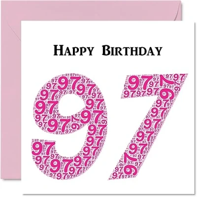 Image of Fun 97th Birthday Cards for Woman Shapecloud Happy Card Great Grandad Grandpa Nanny Grandma Nan Gran Granny Dad Mum, 145mm x Greeting Cards,
