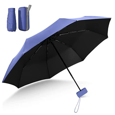 Image of Lohoom Folding Travel Umbrella, Mini Umbrella 6 Ribs Small UV with Capsule Case Anti Fast Dry and Ultra Lightweight (haze blue)