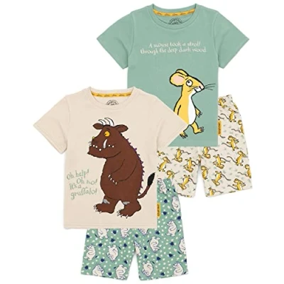 Image of The Gruffalo Kids Pyjama Set 2 Pack Multicoloured Short Sleeve T Shirt with Shorts Nightwear for Boys &amp; Girls Mouse Graphic TV Series Sleepwear PJs Merchandise Gift Children Toddlers