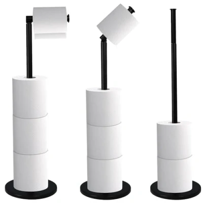 Image of Crystals Toilet Roll Holder With Folding Arm &amp; Weighted Base (Sliver or Matt Black) (Matt