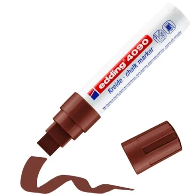 Image of edding 4090 chalk marker brown 1 pen chisel nib 4 15 mm broad wet wipe for chalkboards, windows, glass, mirrors liquid pens opaque coverage