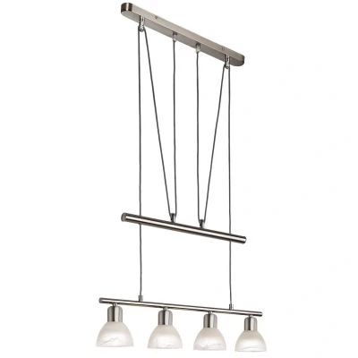 Image of Daytona Bar Pendant Ceiling Light Nickel Matt Alabaster Optic Glass Shade 4x E14 3000K
