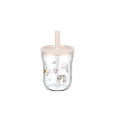Image of Mepal Children&#039;s Glass with Straw Mio, Flexible Lid Insect Proof Straw, Suitable for All Types of Liquids, Spill Proof, 250 ml, Sunshine &amp; Rainbow