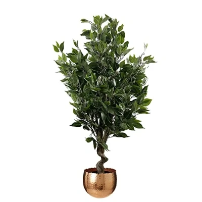 Image of Leaf Artificial Indoor Tree with Planter, Mixed Materials, Evergreen Ficus Copper Curve, 110cm