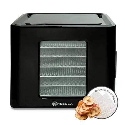 Image of Nebula Food Dehydrator Bundle with 6 Stainless Steel Trays and Sheets, LED Touch Display Control, Adjustable Temperature 35 70C, 48 Hour Timer, for Fruit, Veg, Meat, Herbs, Beef, Pets.