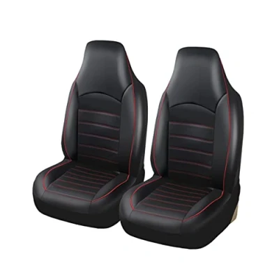 Image of TOYOUN Classic Universal PU Leather Car Front Seat Covers High Back Bucket Cover Fit Most Cars, Trucks, SUVS, or Vans 2 PCS Red Trim Auto Set Protector for All Seasons