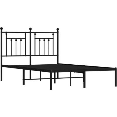 Image of vidaXL Metal Bed Frame without Mattress with Headboard Black 120x200cm
