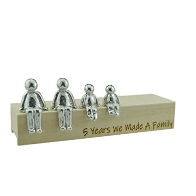 Image of Pirantin 5th Anniversary Idea 5 Years We Made A Family Metal Ornament Choose Your Combination Box &amp; Woodgrain May Vary(2 Children)