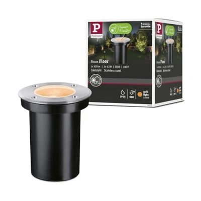 Image of Paulmann 94732 LED outdoor recessed floor luminaire gold light insect friendly IP65 round 110mm 2200K 4.3W 320lm 230V stainless steel, plastic GU10