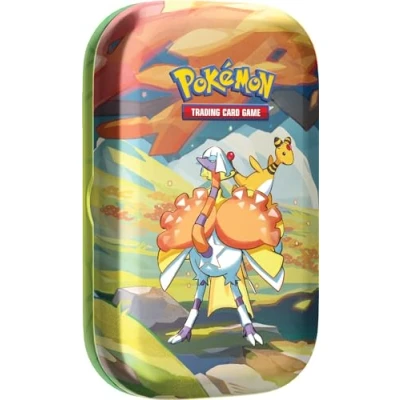 Image of Pokémon TCG: Vibrant Paldea Mini Tin Espathra &amp; Ampharos (2 Booster Packs, 1 Sticker Sheet)