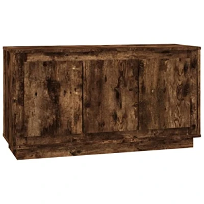 Image of vidaXL Sideboard Smoked Oak 102x35x55 cm Engineered Wood Modern Storage Unit with Multiple Compartments Stylish Displaying Cabinet for Living Room