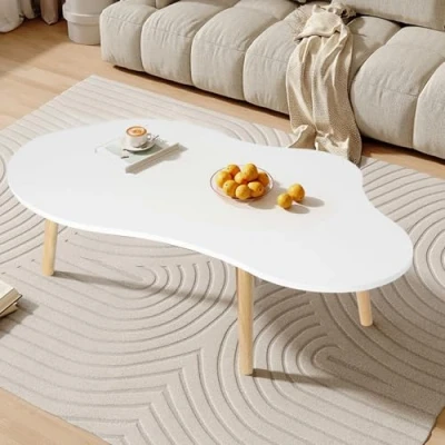 Image of loyliawa Coffee Table, Tables for Living Room, Small Mid Century Modern Tea Room Center Minimalist Display Table with Cloud Shape (White, 100 cm)