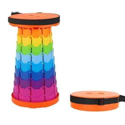 Image of Upgraded Telescopic Retractable Folding Stool Gardens, Camping, and Picnics Lightweight Compact Portable Collapsible Stools FOR Hiking Picnic Travel Easy to Carry (Rainbow Orange)