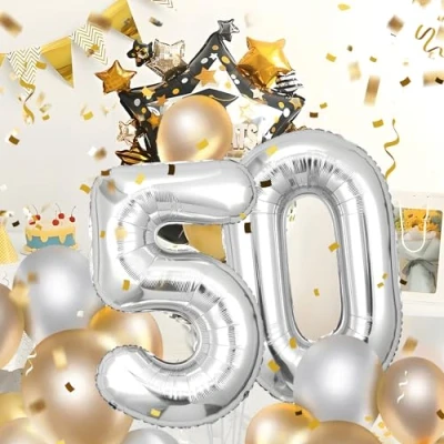 Image of Number Balloons 50,Sliver 50 Balloon 40 Inch Giant Helium Foil for Boys Girls 50th Birthday Party Decor Anniversary Decorations Supplies