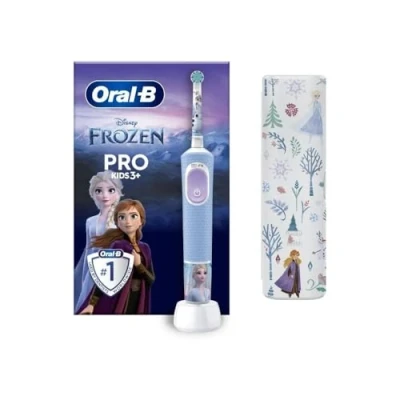 Image of Oral B Pro Kids Frozen Electric Toothbrush, Children from 3 Years, Includes Sensitiv+ Mode for Dental Care, Extra Soft Bristles, 1 Brush Head, Travel Case, 4 Stickers, Blue/Purple