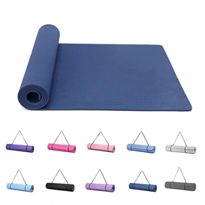 Image of Good Nite Yoga Mat Exercise Mats Workout Pilates Fitness for Women Men Non Slip Thick 6mm High Density Gymnastics with Carry Strap Tpe 183 x 61 0.6cm (Navy)