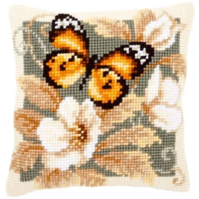 Image of Vervaco Black and Orange Butterfly Cross Stitch Cushion, Multi Colour