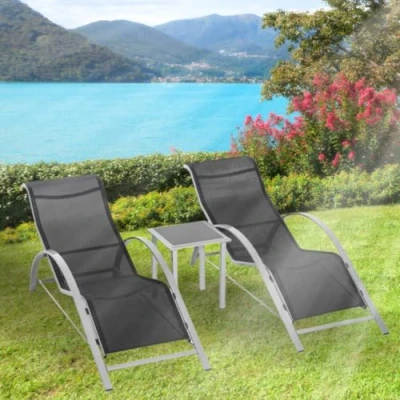 Image of Garden Mile 2 X Reclining Sun Lounger Recliner Chair Strong Steel Gravity folding Tanning Bed furniture Sunlounger Patio Outdoor Waterproof (Sun Set)