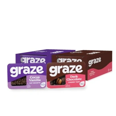 Image of Graze Sweet snacks Bundle of Cocoa Vanilla Oat Flapjacks and Dark Chocolate Chery Tart Mixed With Natural Flavours Pack 18