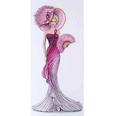 Image of 5D Diamond Art Painting Kits Dress Lady Full Round Drill Elegant Gem Craft for Home Wall Decor Gift Adults and Kids 12 x 24 inch (Lilac Colour)