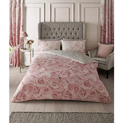 Image of Gaveno Cavailia Luxurious Bellerose Bed Set with Duvet Cover and Pillow Cases, 50% Polyester &amp; 50 Cotton, Pink, Double, 217732