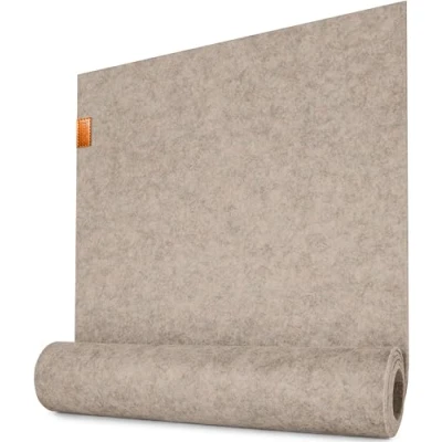 Image of Miqio Design Table Runner Felt Beige 150 x 40 cm Washable Sustainable Oekotex Fabric Genuine Leather Label Scandinavian