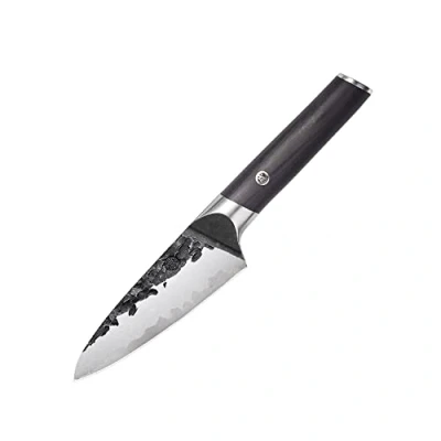 Image of MITSUMOTO SAKARI Japanese Petty Chef Knife for Peeling, 4.5 inch Hand Forged Kitchen Fruit Knife, High Carbon Stainless Steel Small Paring (Pakkawood Handle)