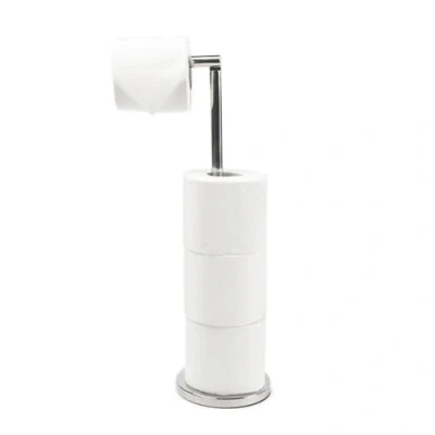 Image of OHS Free Standing Toilet Roll Holder, Silver Metal Paper Holder Bathroom Accessories Folding Storage Stainless Steel