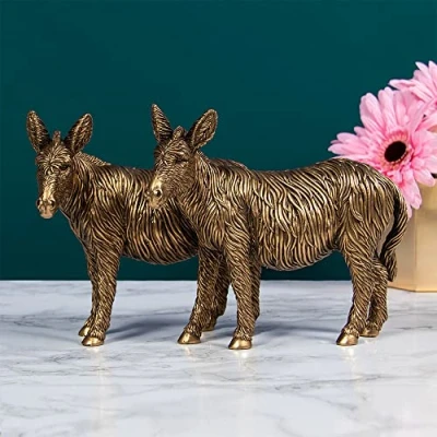 Image of The Leonardo Collection Reflections Bronzed Donkeys Figurine For Home &amp; Office Decor Ornaments Gift Women Men Beautiful Indoor Outdoor Living Room