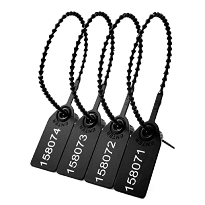 Image of Lzbignun 100 Plastic Tamper Seals Numbered Security Tags Zip Ties for Fire Extinguishers Pull Tite Safety Tabs Disposable Self Locking (Black)