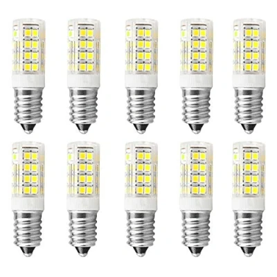 Image of E14 LED Bulb 5W Equivalent to 50W Incandescent, Light Cool White 6000k Fridge Bulbs, AC 220V 240V, Non Dimmable, 400lm, Small Edison Screw(SES) for Cooker Hood/Chandeliers, 10 Pack