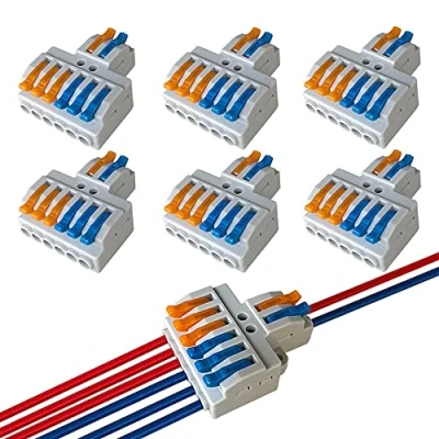 Image of QitinDasen 6Pcs Premium Lever Nut Wire Connectors, 2 in 6 Out Conductor Compact Splicing Type Quick Conductors Cable Clamp Terminal Block Spring Connector (KV426)