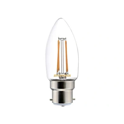 Image of Sylvania Toledo Retro Candle LED Lamp, 420lm Luminous Flux, B22 Cap/Base, Clear Finish, 4 W, Homelight