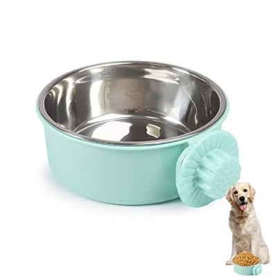 Image of Pet Crate Bowls, Stainless Steel Dog Cage Hanging Bowl Removable Food Water Bowls for Dogs Cats Small Animals (GREEN)