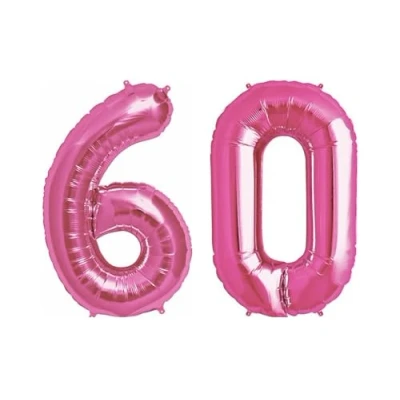Image of Pink Number 60 Large Helium Foil Balloon Birthday Party Wedding Anniversary Decoration 101cm