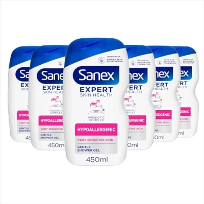Image of Sanex Body Wash, Expert Skin Health, Hypoallergenic Shower Gel, Dermatologist Tested Gentle for Very Sensitive Skin, Multipack, 6 Pack, 450ml Bottles