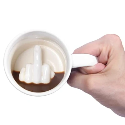 Image of Original Up Yours Mug Middle Finger, Coffee Mug, 300ml Ceramic Novelty Cup, Ultimate Office Prank, Unique Funny Gifts for Men and Women, Dishwasher Safe, by ThumbsUp!