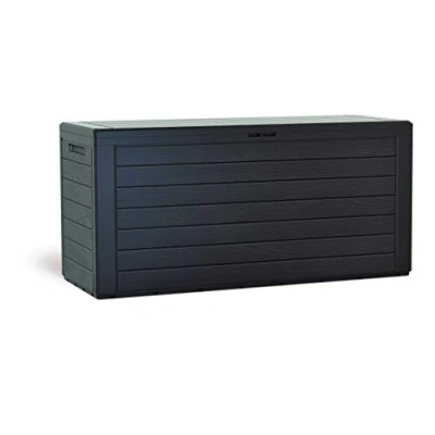 Image of URBNLIVING 280L Horizontal Line Wood Design Weatherproof Outdoor Patio Balcony Garden Storage Box Chest Crate (Brown)