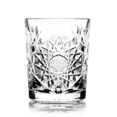 Image of Libbey Hobstar Double Old Fashioned Glasses 12oz / 340ml Set of 4 Vintage Cut Glass Whisky Tumblers